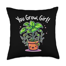 You Grow Girl - Pothos Lovers Leafy Plant Cute Girly Mom Throw Pillow
