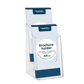 Europel Multi-compartment brochure holder, made of crystal-clear, recyclable polystyrene, format 1/3 A4, 2 compartments, external dimensions 123 x 199 x 108 mm, filling depth per compartment 31 mm