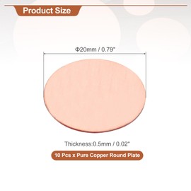 MECCANIXITY 10 Pcs Round Copper Plate, 20mm (0.79") Dia Pure Copper Sheets, 0.5mm(0.02") T2 Pure Copper Plates for Crafts, DIY, Electrical Repairs, Industrial Use
