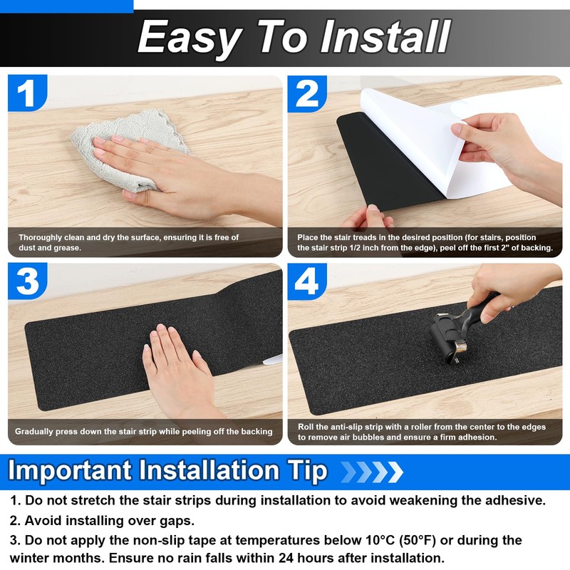 SMILOOL Outdoor Stair Treads Non-Slip Step Strips for Wooden Steps