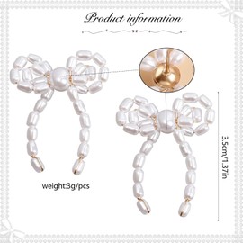 Schleifen Perlen Ohrringe für Damen Frauen Bow Ribbon Ohrstecker Elegante Perlen Tropfen Ohrringe, Imitation Perlen Schleife Knoten Ohrringe für Mädchen