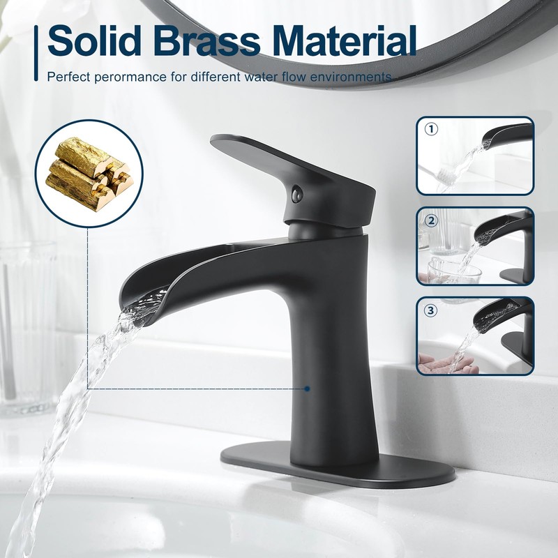 VOTON Black Bathroom Faucets Single Handle Waterfall Sink Faucet One