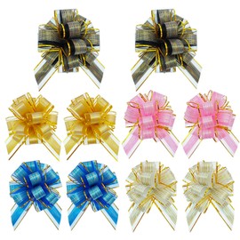 STIFFENERS 10 PCS Bows for Gift Wrapping, Large Satin Ribbon, Florist Mixed Color Organza Pull Bows for Gift Wrapping, Wedding Cars, Baskets,Christmas Wrapping, Party Decorations (5 colors)