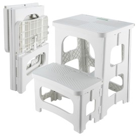 Folding 2-Step Stool for Adults Kids Non-Slip Collapsible Portable Step Stool for Kitchen Home Toilet Bedroom Office Bathroom Rv,Holds 300 Lbs(White)