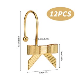 Lyreh 12pcs Bow Shower Curtain Hooks, Vintage Bathroom Curtain Rings Decorative Metal Bow Knot Hangers for Baby Room Elegant Nursery Home Decor (Gold)