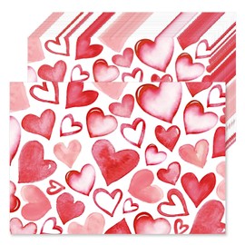 Juego de 50 manteles individuales de papel para el día de San Valentín, diseño de corazón rojo y rosa, juego de vajilla desechables para decoración de aniversario de boda