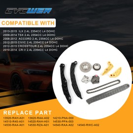 cycwer Engine Timing Chain Kit with Camshaft Adjuster 13520-RAH-A01 Fit for TSX ILX Accord Civic Crosstour CR-V 2.4L Replacement Parts with VVT Gear