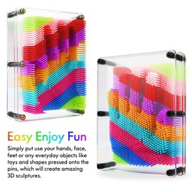 3D Pin Art Toy, Large Size 6” X 8”Unique 3D Pin Art Board for Kids & Adults (Rainbow, Plastic)