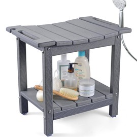 LyriFine Shower Bench - HDPE Waterproof Shower Bench for Inside Shower, 18.7" Shower Stool with Shower Head Holder, 350lbs Shower Seat with Storage Shelf, Shower Chair for Bathroom Indoor Outdoor Use
