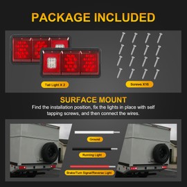 WUSHIXAN 2Pcs Triple Tail Lights 36 LED, Rectangle Vertical or Horizontal Mount Waterproof Trailer Camper RV Tail Lights Stop Turn Tail Backup Reverse Lights Taillights