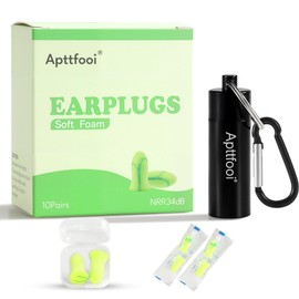 Apttfooi Soft Foam Earplugs,34dB Highest NRR, Individually Wrapped,Reusable,10 Pair for Sleeping, Snoring, Loud Noise, Traveling, Concerts, Studying,Work,Construction, Shooting