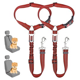 2 Pack Dog Car Headrest Seat Belt - for Pet Dogs Safety Harness Travel Accessories in UK, with Adjustable Heavy Duty Nylon & Anti Shock Elastic Bungee Buffer (Red)