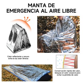 POGEPE Manta Térmica para Supervivencia Al Aire Libre es Resistente Al Agua y Al Sol 140x210cm (1, Plata, Individual Extragrande)
