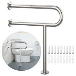 Toilet Support Rail 24 Inch, Munzong Anti-Slip Satin Brushed Nickel Handicap Grab Bar for Bathroom, Stainless Steel Knurled Safety handrails with Leg for Elderly Disabled Pregnant-1.25’Tube
