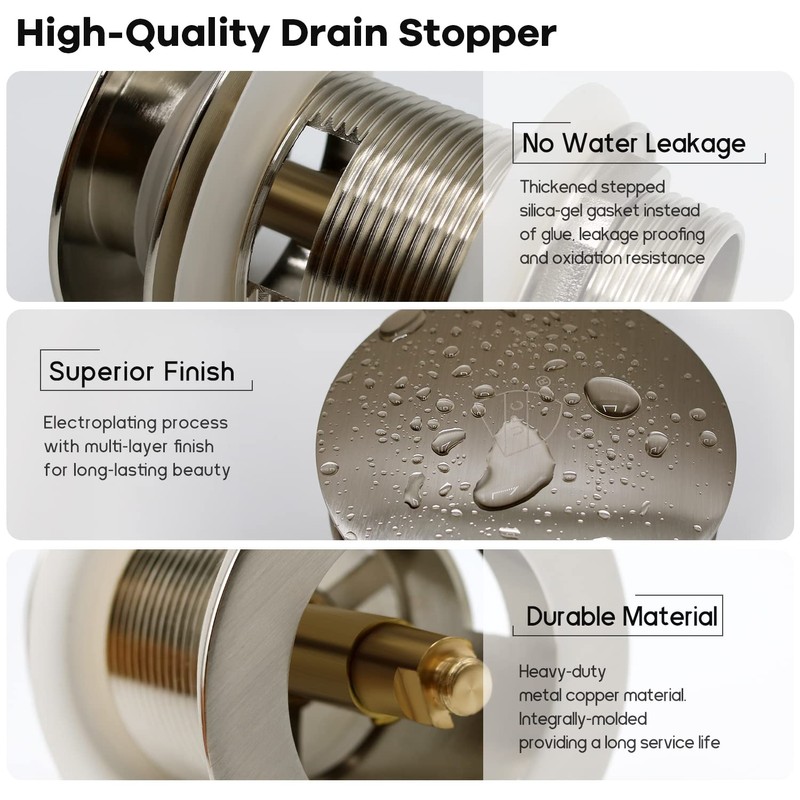 FerdY Pop-up Drain for Freestanding Bathtub, Brushed Nickel Finish, cUPC