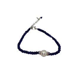 Natural Faceted Sapphire and Pearl Gemstone Beaded Adjustable Bracelet
