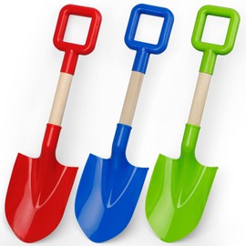 Heavy Duty Beach Shovels for Kids, 16'' Jumbo Sand Shovels with Wooden Handled, Kids Beach Spade for Travel, Plastic Sandbox Garden Toys, Toddlers' Beach Tools for Shoveling Digging Sand Snow(3PCS)