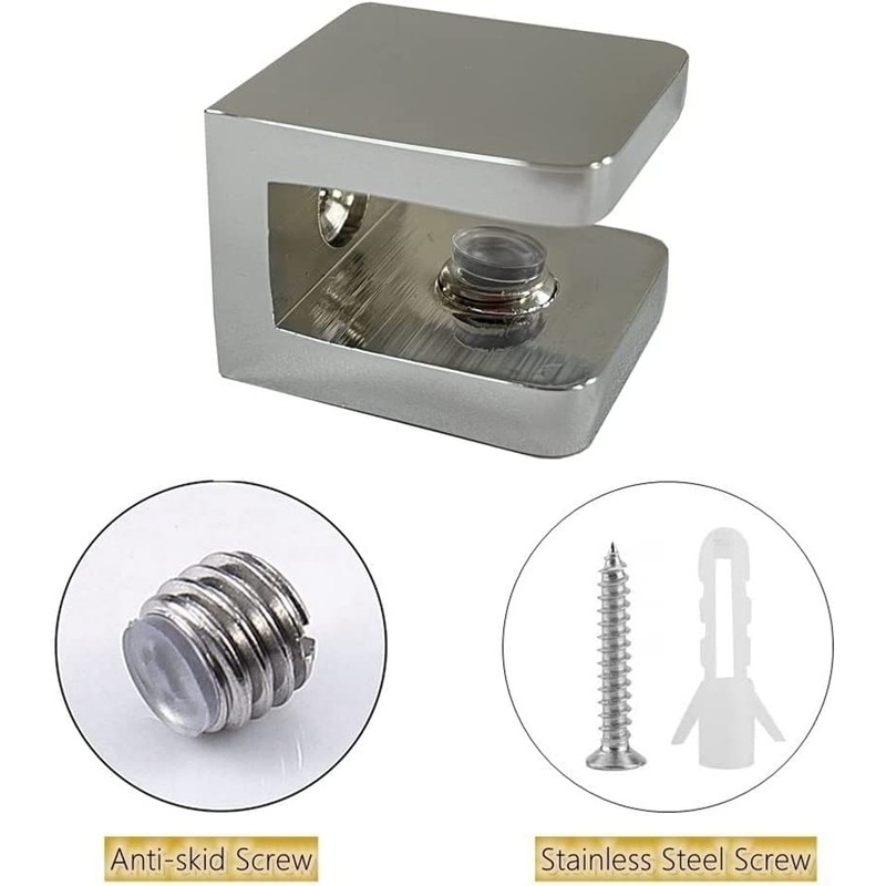 LukLoy Glass Shelf Clamp, Brass No-drill-on-glass Fixed Glass Clip Holder