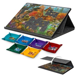 LAVIEVERT 1000 Pieces Portable Jigsaw Puzzle Board with 6 Colored Sorting Trays, Tilting Puzzle Board with 2-in-1 Stand & Cover, Lightweight Felt Jigsaw Table with Angle Adjustments