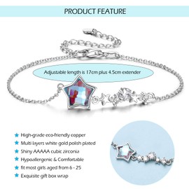 Girls Charm Bracelet Gifts for Girls - Silver Bracelet Star Sparkly Colourful Crystal Jewellery for Girls Women, Bracelets for Girls Christmas Birthday Gifts for Kids Daughter Sister Niece Friendship