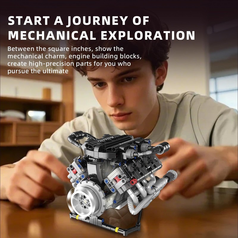 BrixVibe V8 Mini Engine Model Kit That Runs Building Sets