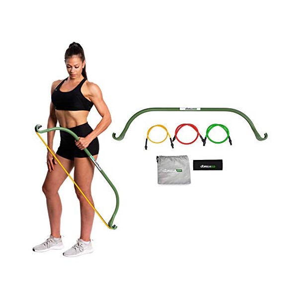 Lite Gorilla Bow Portable Home Gym Resistance Bands and Bar System for Travel, Fitness, Weightlifting and Exercise Kit, Full Body Workout Equipment Set (Lite Bow, Green, Base Bundle)
