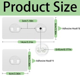 12 Pack Shower Caddy Adhesive Replacement Hooks Transparent Strong Waterproof Wall Hooks No Drilling Bathroom & Kitchen Organizers for Shelves, Soap Holders, Spice Racks (8 Double + 4 Single Hooks)