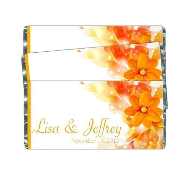 Orange Floral Bridal Shower Candy Wrappers or Wedding Candy Bar
