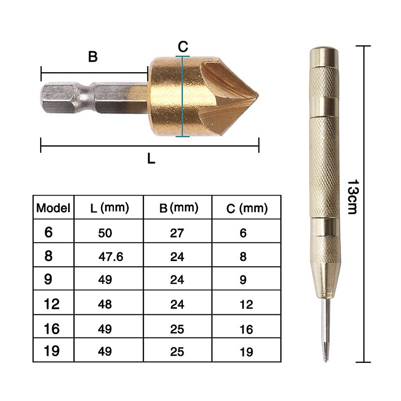 YIXISI 7 Pieces Countersink Drill Bits with Matic Centre, Hex