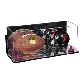 Better Display Cases Acrylic Mini - Miniature (not Full Size) Football and Helmet Display Case with Mirror Case, Purple Risers, Wall Mount and Mirror Base (B46/A019)