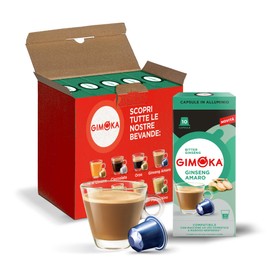 Gimoka Coffee Capsules, Flavour Coffee with Bitter Ginseng, 50 Aluminium Capsules, Compatible with Nespresso* Household Espresso Machines, Pack of 50 (5 x 10 Drinks), Made in Italy