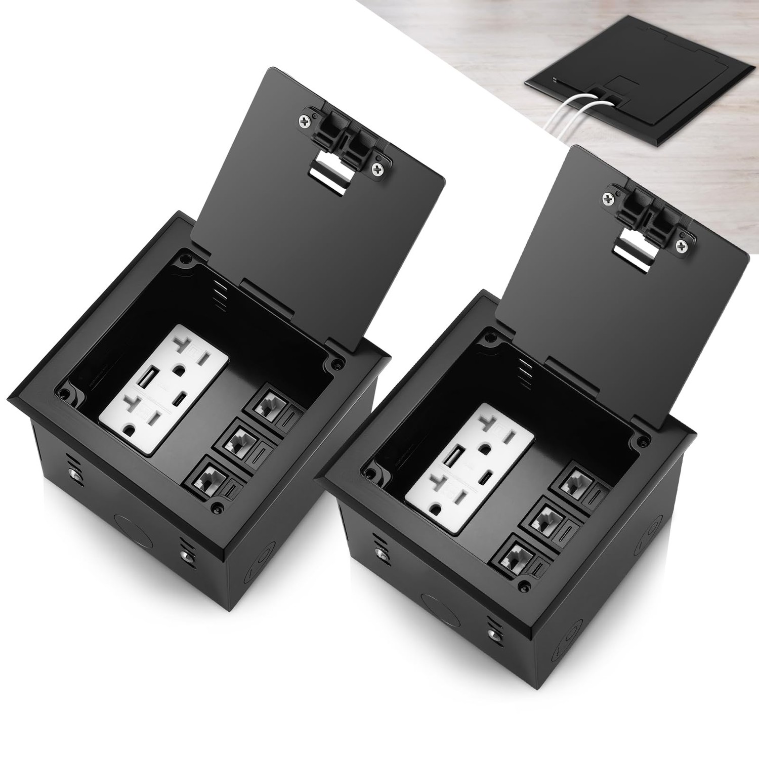 Hoolerry 2 Pack Recessed Flat Hidden Socket Kit Floor Recessed Outlet ...