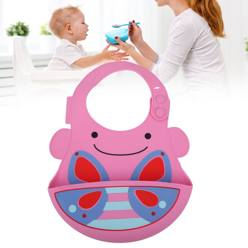 Silicone Cartoon Pattern Baby Bib Infant Waterproof Adjustable Portable Eating