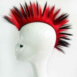 HHongJM Mohawk for Helmet Wigs Hair Helmet Mohawk Decoration Hawk for Motorcycle Bicycle Snowboarding Skiing Biking Cycling Helmets Black with Red Color (Helmet Not Included)