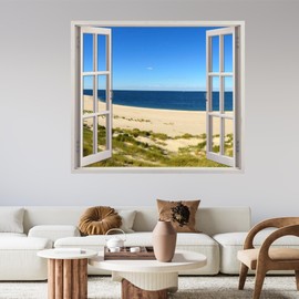 GRAZDesign Wall Sticker Window View Window Baltic Sea Beach Wall Sticker Picture Wall Sticker Living Room Bedroom 80 x 70 cm