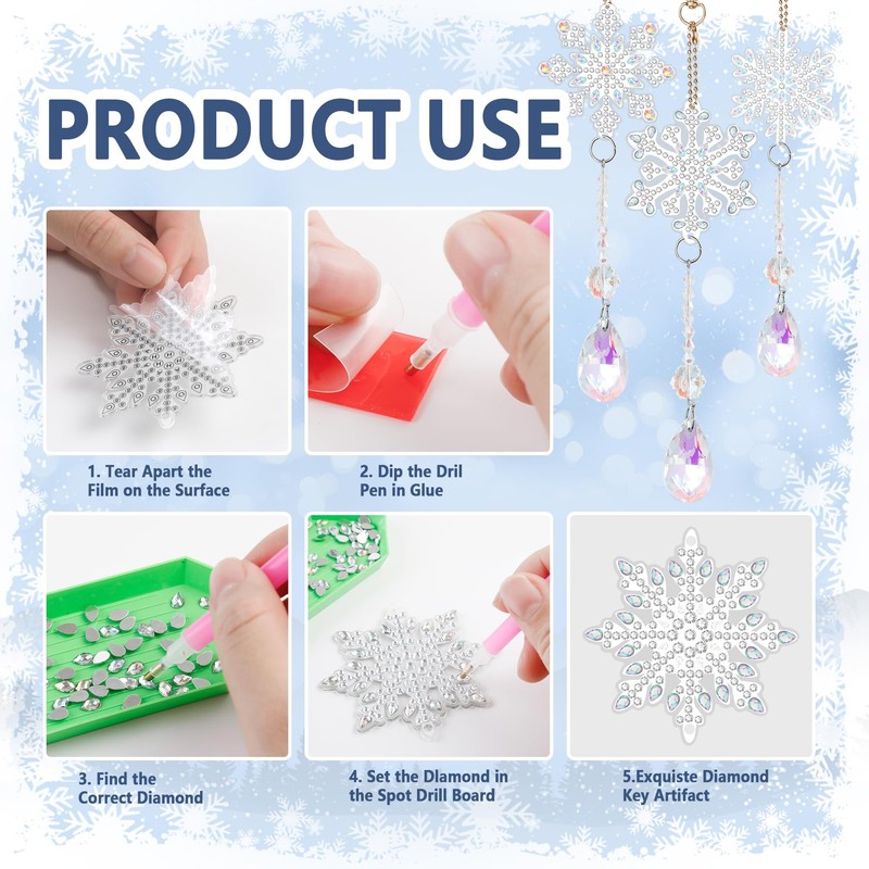 6pcs Winter Snowflake Double Sided Diamond Art Wind Chimes Kits