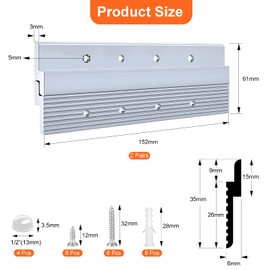 6'' French Cleat Picture Hanger, Heavy Duty Aluminum Z Clips with Screws, Interlocking Wall Mounting Brackets for Hanging Panel, Whiteboard, Cabinet, Shelf, Headboard, Art (2 Pairs, Support 60 lbs)