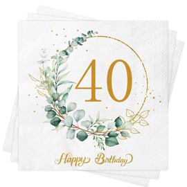 Xunerloy Napkins 40th Birthday Pack of 40, 40th Birthday Decoration Napkins Eucalyptus Green Man Woman Birthday Party Table Decorations