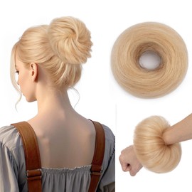 MY-LADY Natural Wavy Human Hair Bun Messy Buns Hair Pieces for Women Hair Buns with Elastic Band Updo Real Hair Ponytail Extension Light Ash Blonde
