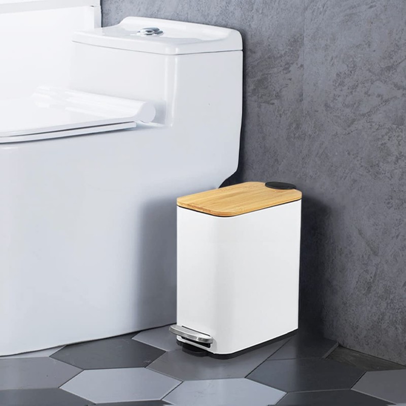 SIDIANBAN Bathroom Trash Can with Bamboo Lid Soft Close and