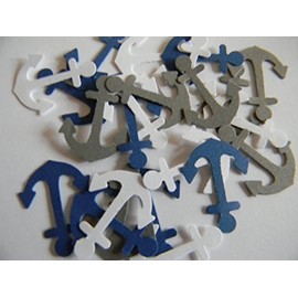100 mixed white, gray and blue nautical anchors die cuts party decor confetti