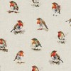 Cotton Rich Linen Look Upholstery Fabric 'Watercolour Robins' Digital Print