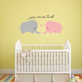 Elephant Wall Decal Nursery Wall Stickers Baby Kids Room Wall Decor A2(Pink,Gray)