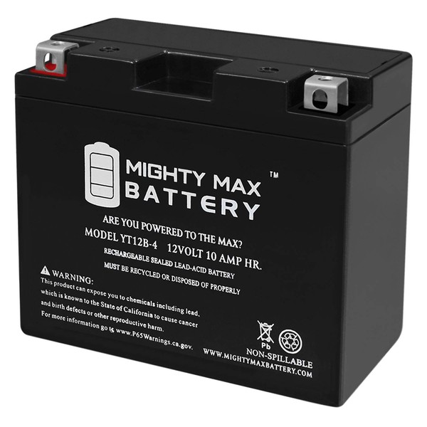 Mighty Max Battery YT12B-4 SLA 12V 10Ah Replacement for GS-GT12B-4, WP12B-4 Battery Brand Product