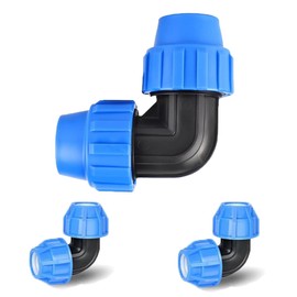 Polypropylene Fitting Screw Connection for PE Pipe 32 mm, Clamp Connector, 32 mm PE Pipe Screw, Angle 90° Plastic PP Coupling for PE Pipe, Blue, Pack of 3