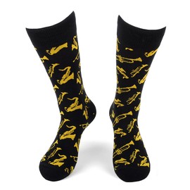 Urban Peacock Men's Novelty Fun Crew Socks for Dress or Casual (Brass Instruments - Black, 1 Pair)