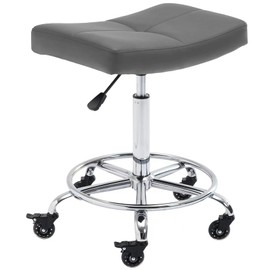 CoVibrant Wide Rolling Stool with Locking Wheels Footrest Adjustable Height Swivel for Salon Kitchen