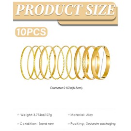 TPZORJX 10 Pieces Women's Bangle Gold Indian Jewellery Bracelet Set, Bangle Bracelet Bohemia, Vintage Adjustable Stackable Bracelets, Arm Jewellery for Women Wedding Party