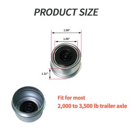 Dexter Lube Trailer Axle Grease Cap - 2Pcs Bearing Dust Cap 1.98" with Extra 4 Rubber Plugs - Hub Grease Cover for 2,000 to 3,500 lb Trailer