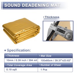 X AUTOHAUX 394mil 10mm 0.19sqft Sound Deadening Mat Aluminum Foil Heat Shield Material Self Adhesive for Hood Boat Engine Cover 39.37"x23.62" Gold Tone